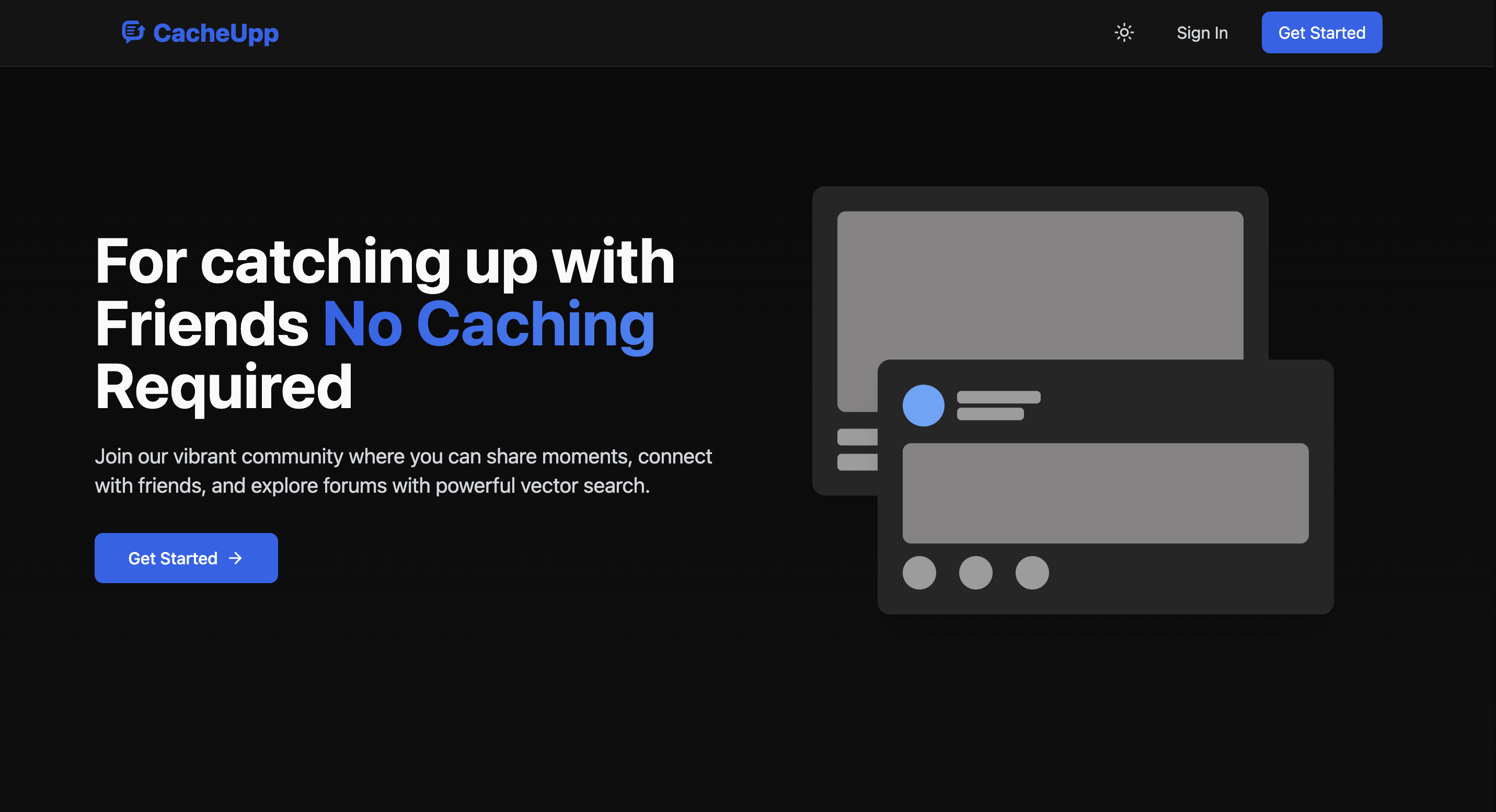 CacheUpp social platform showing posts feed and real-time chat interface